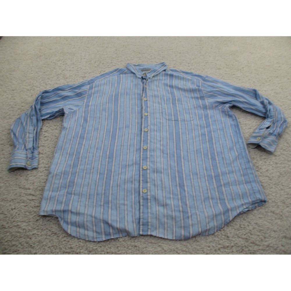 Tommy Bahama Shirt Mens 2XB 2XL Blue Linen Beach Sailing Fishing Outdoor Striped